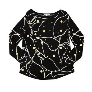 Chico's Black W/ Gold Foiled Dots Rayon Blend Pullover Sweater - SIZE 1 (M)